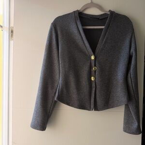 Zara Size Medium Women's Gray V-Neck Button Cardigan Sweater
